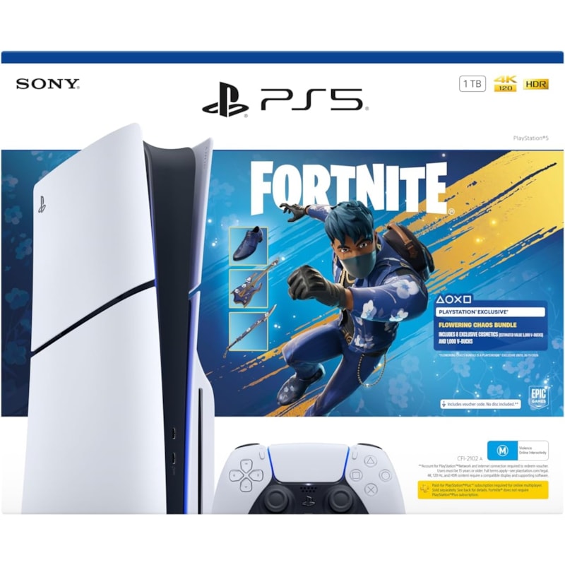 Sony Console PlayStation 5 Slim 1TB Leitor de Disco Bundle Fortnite Flowering Chaos CFI-2115 Bivolt - Branco